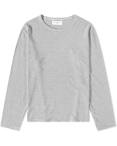 Officine Generale Stripe Long Sleeve T-Shirt Heather/Ecru - Grey