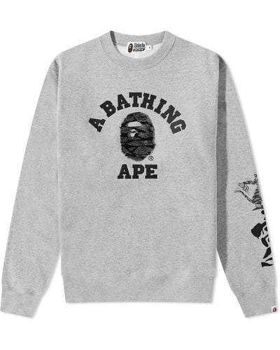A Bathing Ape Tiger Camo University Relaxed Fit Crew Sweat - Grey