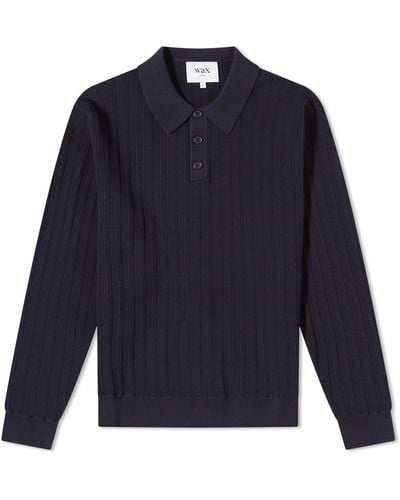 Wax London Oban Vertical Knit Polo Shirt - Blue