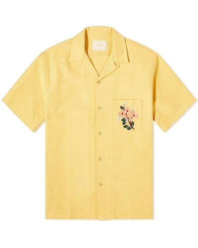 Portuguese Flannel Beach Resort Embroidered Flowers Vacation - Yellow