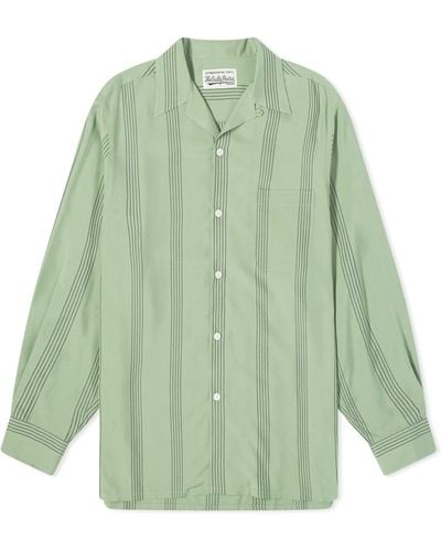 Wacko Maria Long Sleeve Stripe Vacation Shirt - Green