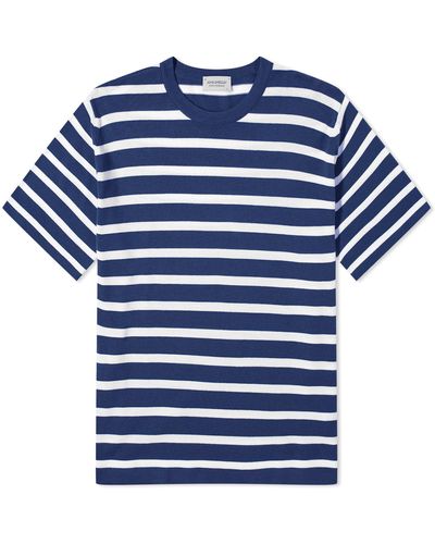 John Smedley Allan Stripe T-Shirt - Blue