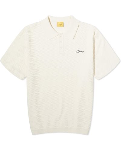 Dime Wave Cable Knit Polo Shirt - White