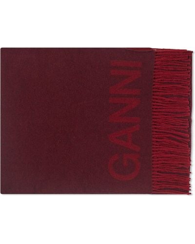 Ganni Recycled Wool Fringed Scarf - Red