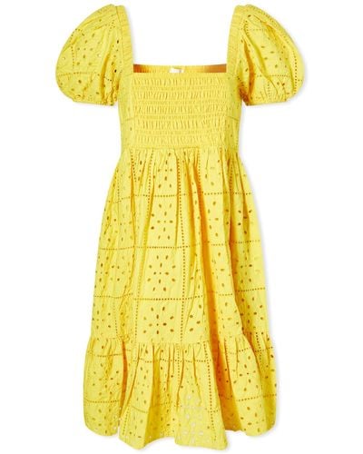 Ganni Broderie Anglaise Mini Dress - Yellow