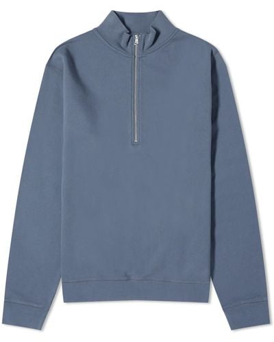 Sunspel Loopback Half Zip Sweater - Blue