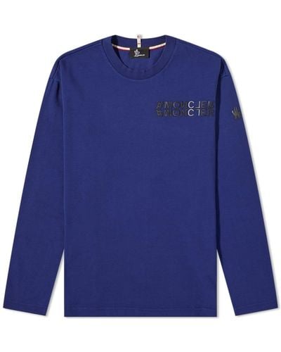 3 MONCLER GRENOBLE Long Sleeve Tonal Logo T-Shirt - Blue