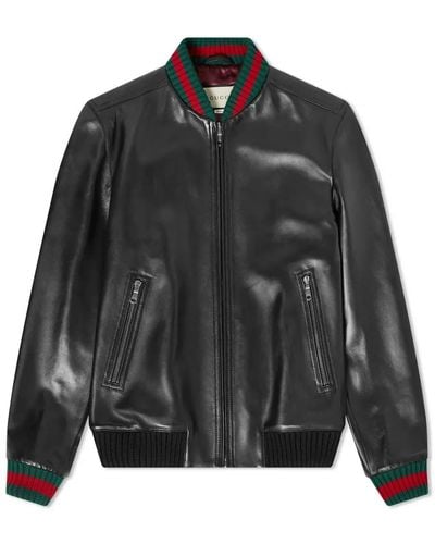 Gucci Grg Taped Leather Bomber Jacket - Black