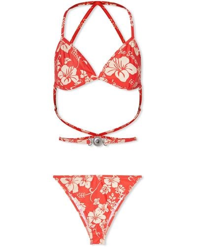 Marine Serre Floral Print Bikini - Red
