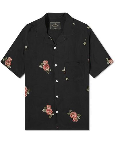 Portuguese Flannel Embroidered Roses Vacation Shirt - Black
