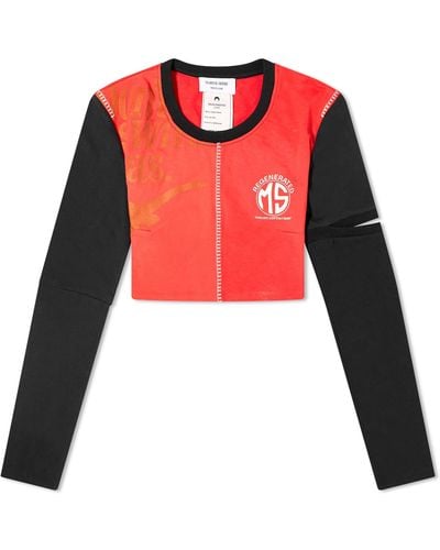 Marine Serre Regenerated Graphic Cropped Long Sleeve Top - Red