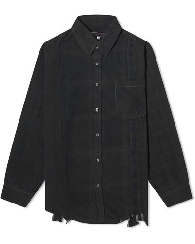Needles Rebuild 7 Cuts Over Dyed Flannel Shirt - Black