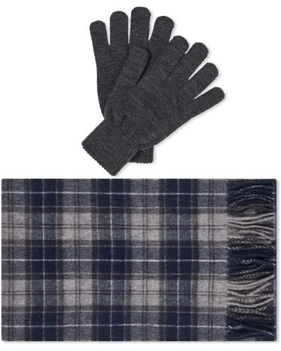 Barbour Tartan Scarf & Glove Gift Set - Blue