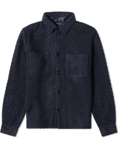 Portuguese Flannel Knitted Herringbone Overshirt - Blue