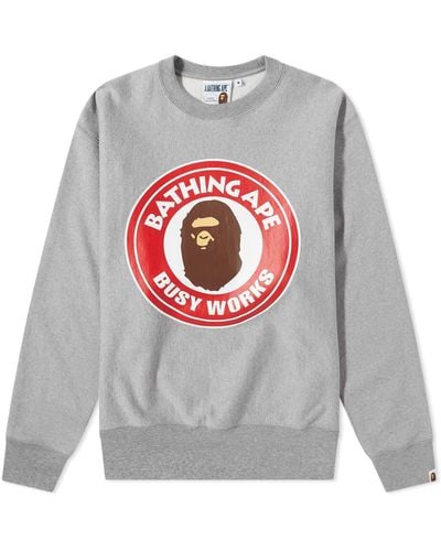A Bathing Ape Classic Busy Works Relaxed Fit Crew Sweat - Gray