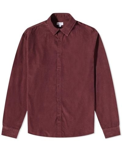 Sunspel Corduroy Button Down Shirt - Purple