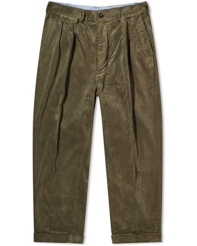 Beams Plus 2 Pleat Corduroy Pant - Green