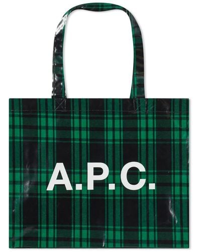 A.P.C. Diane Check Shopping Tote Bag - Green
