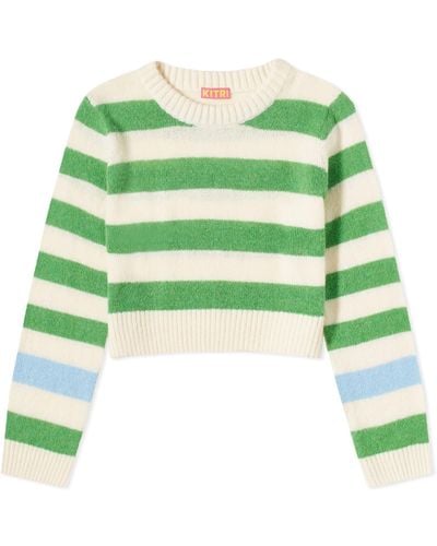 Kitri Gillian Green Striped Cropped Knit Top