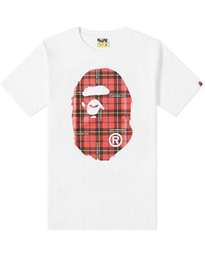 A Bathing Ape Bape Logo Check Big Ape Head T-Shirt - White
