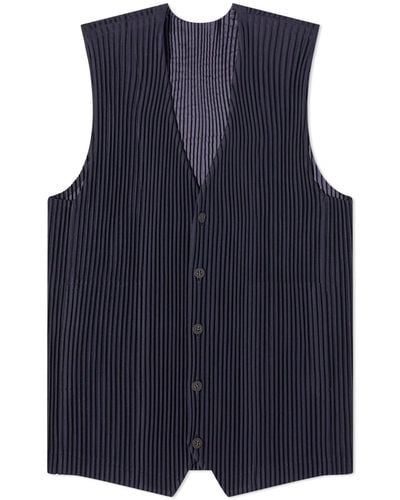 Homme Plissé Issey Miyake Pleated Button Down Vest - Blue