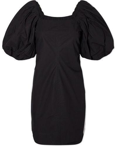 Ganni Cotton Poplin Twisted Sleeve Mini Dress - Black