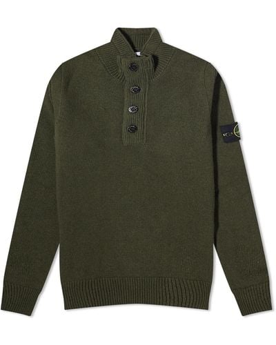 Stone Island Stand Collar Button Neck Knit - Green