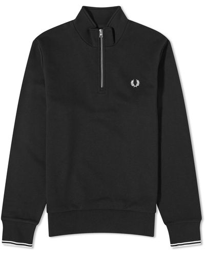 Fred Perry Half Zip Crew Sweat Black & White