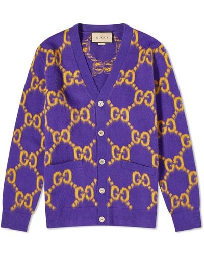 Gucci Jumbo Gg Knit Cardigan - Purple