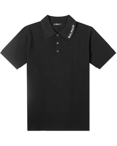 Balmain Stitch Logo Polo Shirt - Black
