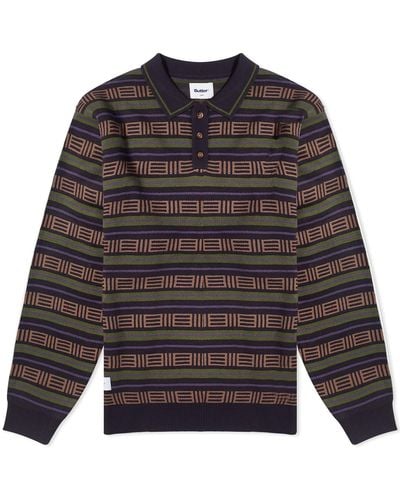 Butter Goods Long Sleeve Knit Polo/Forest - Black