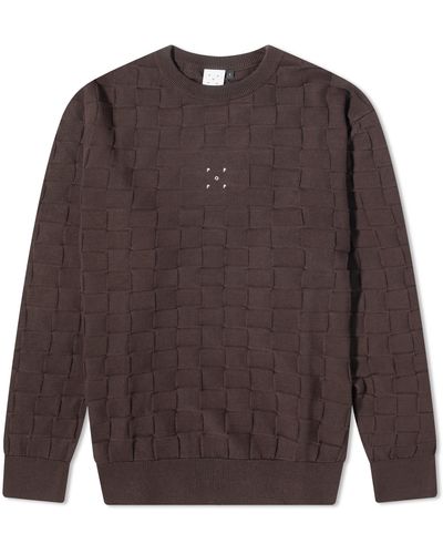 Pop Trading Co. Check Panel Crew Knit - Brown