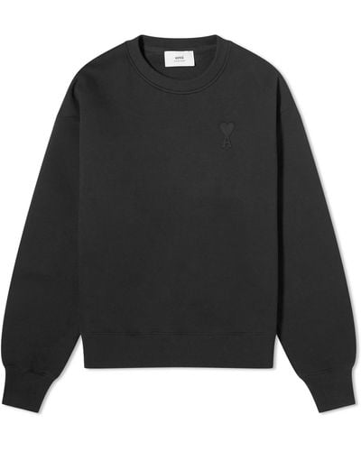 Ami Paris Embossed Heart Crew Sweatshirt - Black