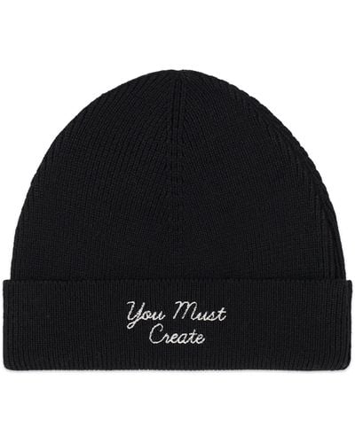 YMC Emrbroidered Beanie Hat - Black