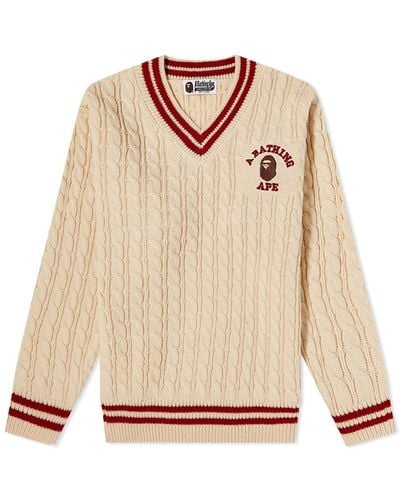 A Bathing Ape University Wide Cable Knit Jumper - Natural