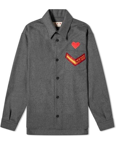 Marni Flannel Shirt With Patches - Gray