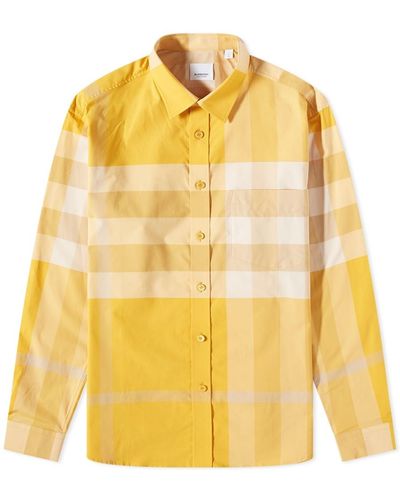 Burberry Check Stretch Cotton Poplin Shirt - Yellow