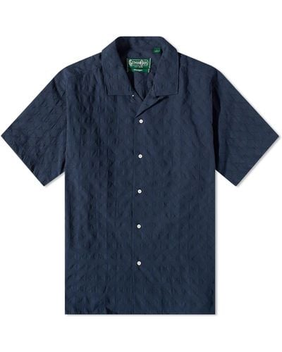 Gitman Vintage Japanese Ripple Jacquard Camp Collar Shirt - Blue