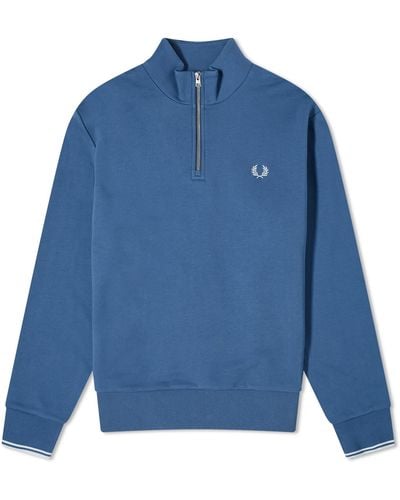Fred Perry Half Zip Crew Sweater - Blue