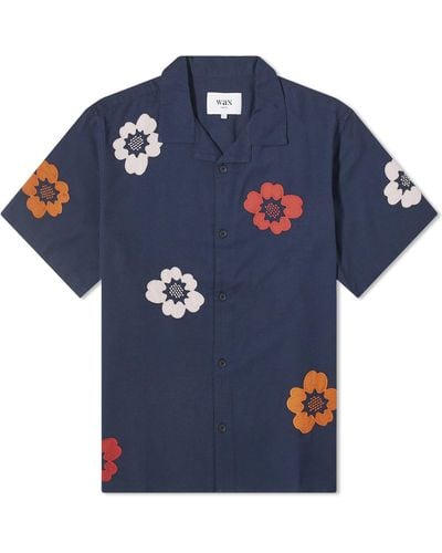 Wax London Didcot Applique Floral Vacation Shirt - Blue
