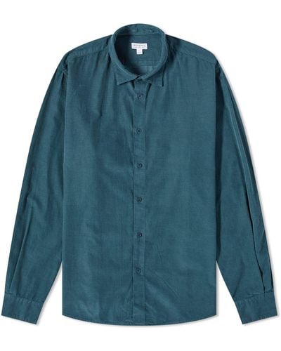 Sunspel Fine Cord Shirt - Blue