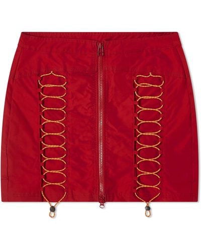 Brain Dead Triple Needle Bungee Zip Mini Skirt - Red
