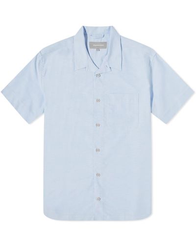 Organic Basics Short Sleeve Organic Cotton Shirt - Blue