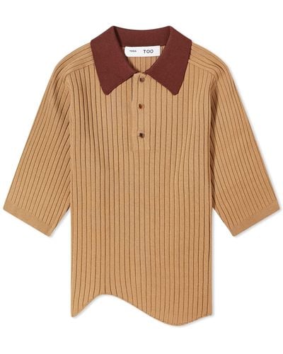 Toga Wave Knit Polo Shirt Top - Brown