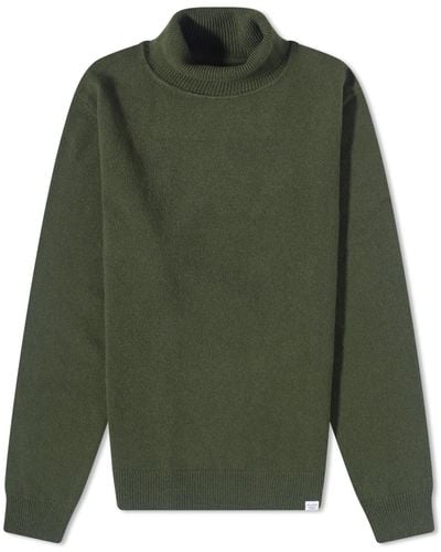 Norse Projects Kirk Merino Lambswool Roll Neck Knit - Green