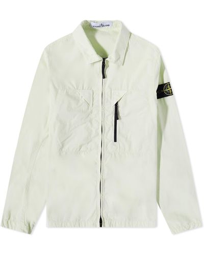 Stone Island Brushed Cotton Canvas Canvas Zip Shirt Jacket - White