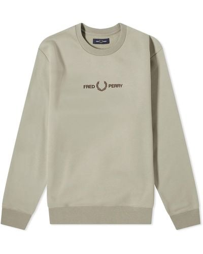 Fred Perry Embroidered Crew Jumper - Grey