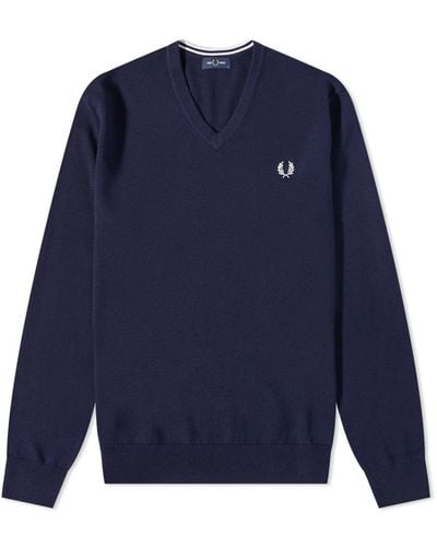 Fred Perry Classic V Neck Jumper S - Blue