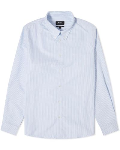 A.P.C. Greg Log Button Down Stripe Shirt - Blue