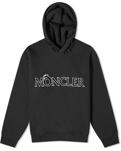 Moncler Dragon Flocked Logo Popover Hoody - Black